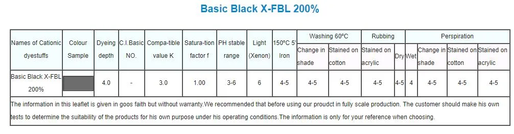 Cationic Dyes/Basic Balck X-2g 100%/Basic Black X-2rl 100%/Basic Black X-Fbl 200%/Basic Black X-O 300%/Basic Black X-Rl 100%