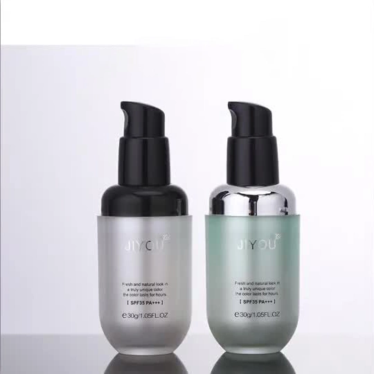 Wholesale Glass Skincare Packaging 30ml Cosmetic acrylic Container Essential Oil Serum Bottles with Silver Pump Matte Black Lid for Skin Care Brand