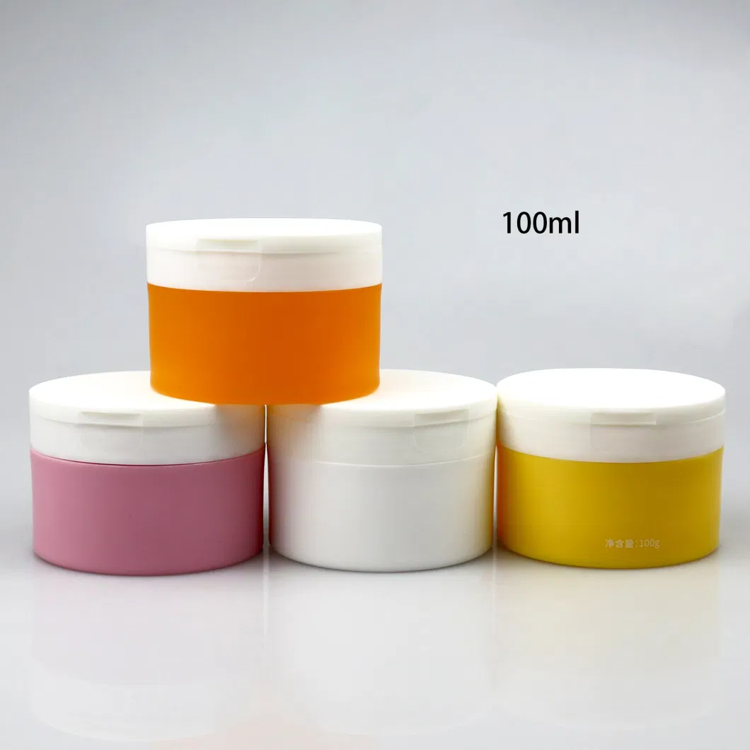 OEM 50g 100g Facial Cream Plastic Jar Black Blue Pink White Sugar Scrub Container Body Face Lip Scrub Containers Skin Care Packaging with Flip Cap