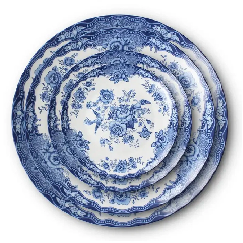 Wholesale Porcelain Decal Color Powders Design Dinnerware Set Tableware Navy Blue Pigment