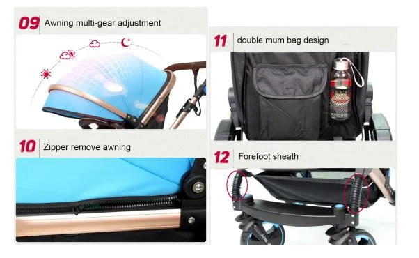 Fast Delivery Rubber Tire Onw Key Folding 3 in 1 Baby Stroller Walkers Ride on Car for New Born Travel System Pram