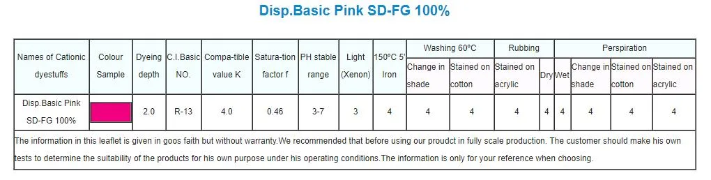 Disp. Basic Pink SD-Fg 100%/Cationic Dyes/Disperse Dyes/Dyestuff/Dyes