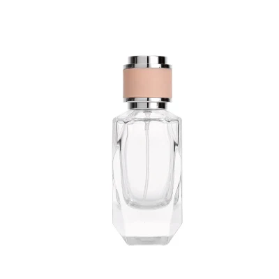 Transparente 50ml Polygon Perfume botellas de vidrio de alta calidad mujeres Perfume Botellas Refillable 30ml Perfume Sprayer con tapa rosa de oro