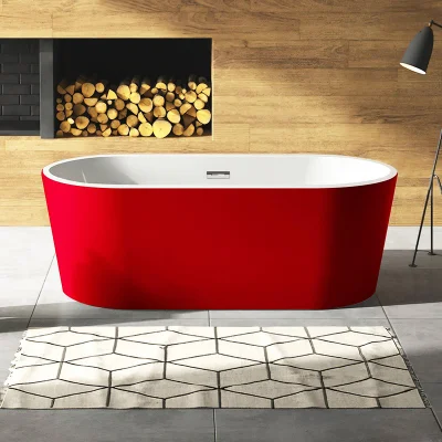 Diseño Mate Red and White Hotel uso proyecto bañera acrílica Para adultos Baño libre de inmersión artística bañera