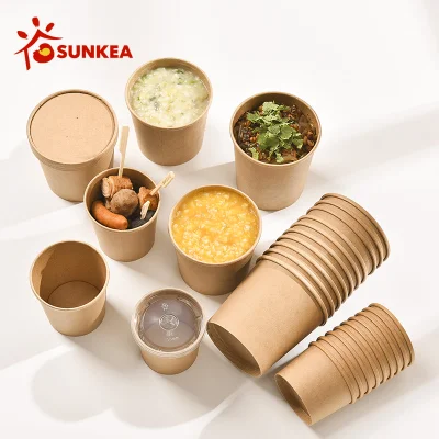 Wholeale Disposable Take Away Food Grade impresión personalizada de alta calidad Envase de comida biodegradable de sopa redonda