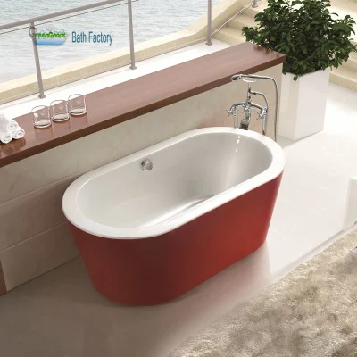 CE venta Nueva 2021 Moderno hotel barato en el interior de bañera romana Oval rojo independiente pulido bañeras de inmersión profunda