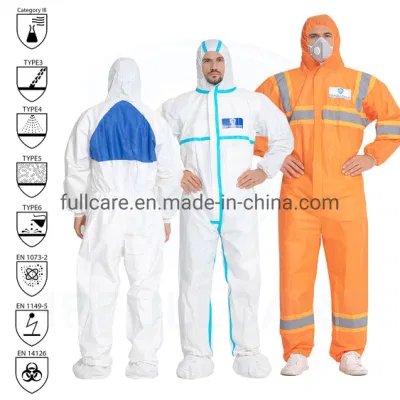 Type 3/4/5/6 Chemical Flame Retardant Microporous/PP/SMS Waterproof Disposable Nonwoven Protective Coverall