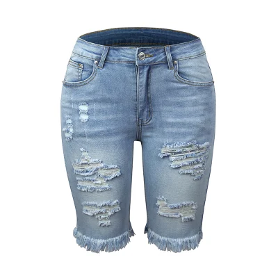  Summer Street pantalones largos elásticos de cintura MEDIA cinco puntos de pantalones Jeans femeninos súper calientes