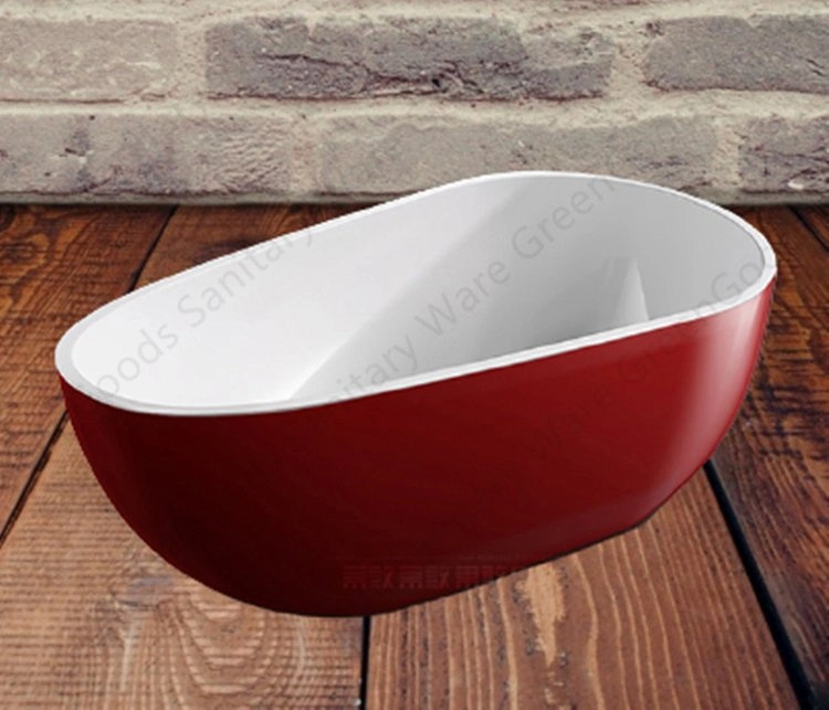 CE Good Price Red Acrylic Resin Oval Bathtub Indoor Small Freestanding Soaking Bath Tubs