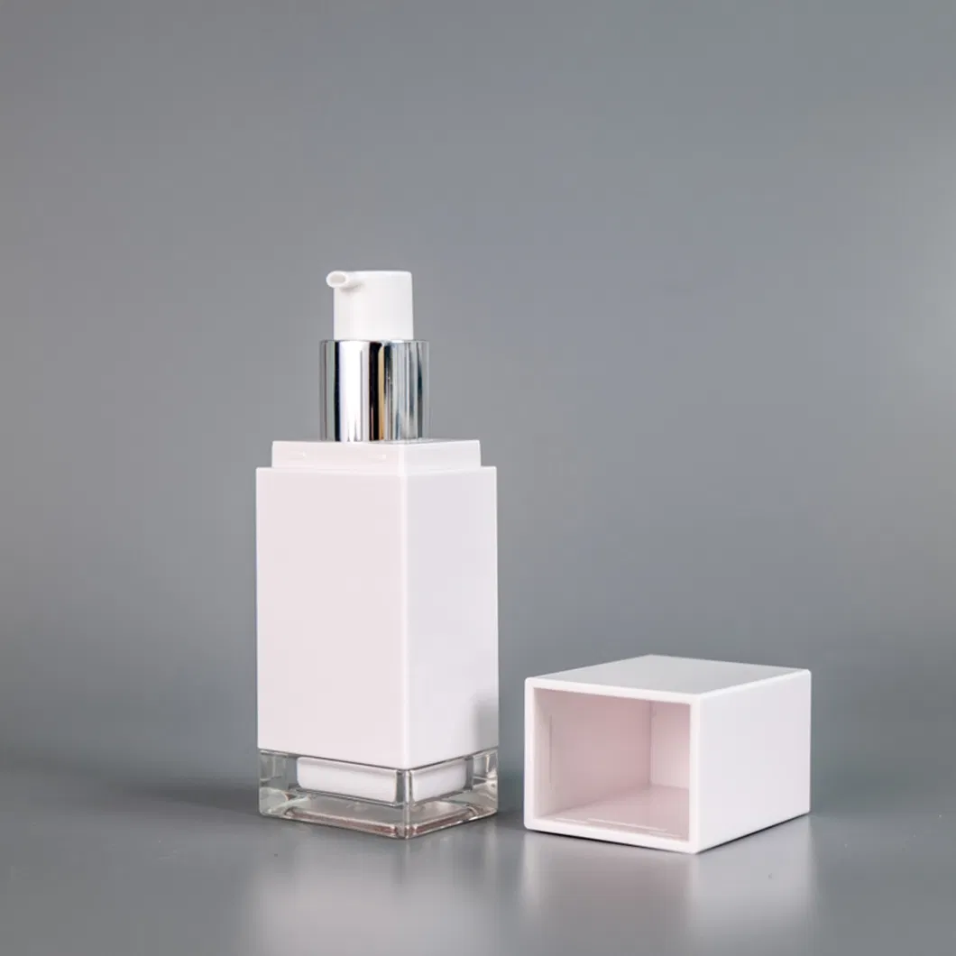 2023 New Product Square Shape High End Cosmetic Plastic Container 50ml Acrylic Bottles Serum Bb Cream Pump Bottle for Sunscreen with Silver Printing