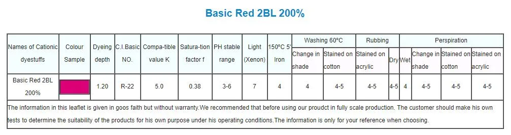 Cationic Dyes/Basic Red 2gl 250%/Basic Red 2bl 200%/Basic Red Gtln 200%/Basic Red Gtlp 200%/Basic Red M-Rl 200%/Basic Red X-6b 100%/Basic Red X-Grl 250%/Dyes