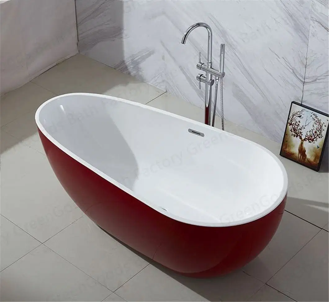 CE Good Price Red Acrylic Resin Oval Bathtub Indoor Small Freestanding Soaking Bath Tubs