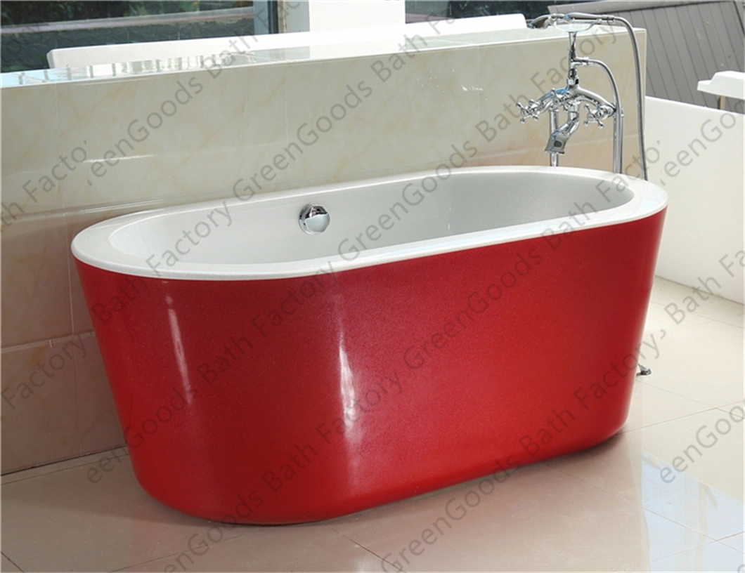 CE Modern Hotel Roman Tub Red Oval Polished Freestanding Deep Soaker Bathtubs