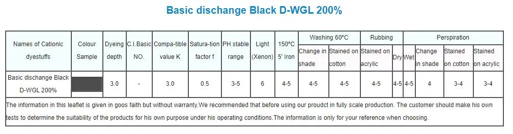 Cationic Dyes/Basic Dischange Black D-Ho 200%/Basic Dischange Black D-Wgl 200%/Basic Dischange Blue D-2gl 200%/Basic Dischange Orange D-Brl 200%/Basic Dischange