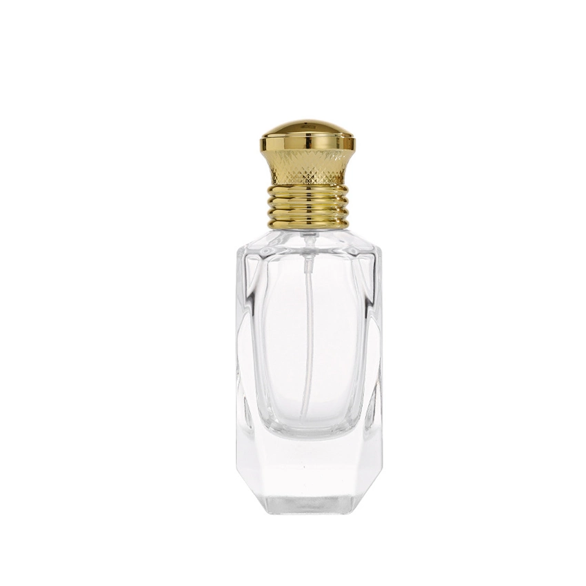 Clear 50ml Polygon Perfume Bottles High Quality Women Glass Perfume Bottles Refillable 30ml Perfume Sprayer with Pink Rose Gold Lid