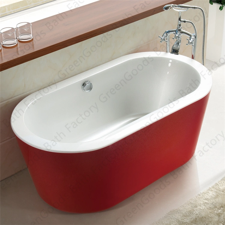 CE Modern Hotel Roman Tub Red Oval Polished Freestanding Deep Soaker Bathtubs