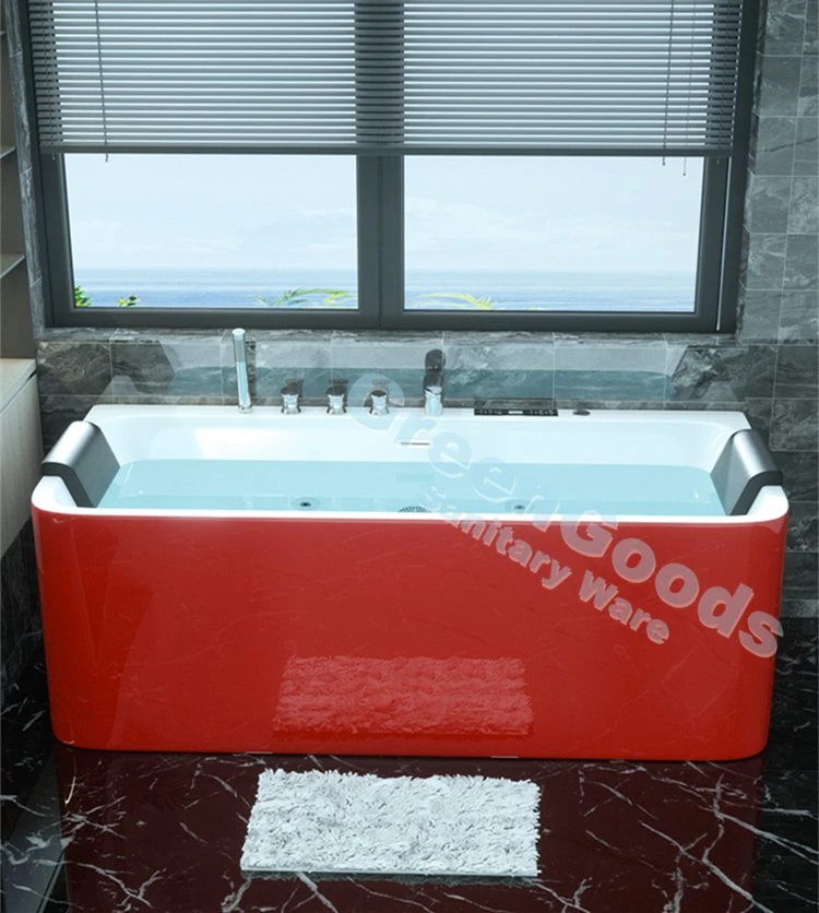 CE Florida Bathroom Red Acrylic Fiber Freestanding Soaking Tub ABS Control Panel Air Jet SPA 2 People Massage Whirlpool Bathtub