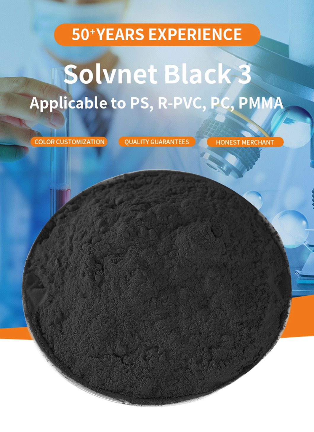 Transparent Black Bn Solvent Dye Black 3 for Plastics PS, R-PVC, PC, PMMA