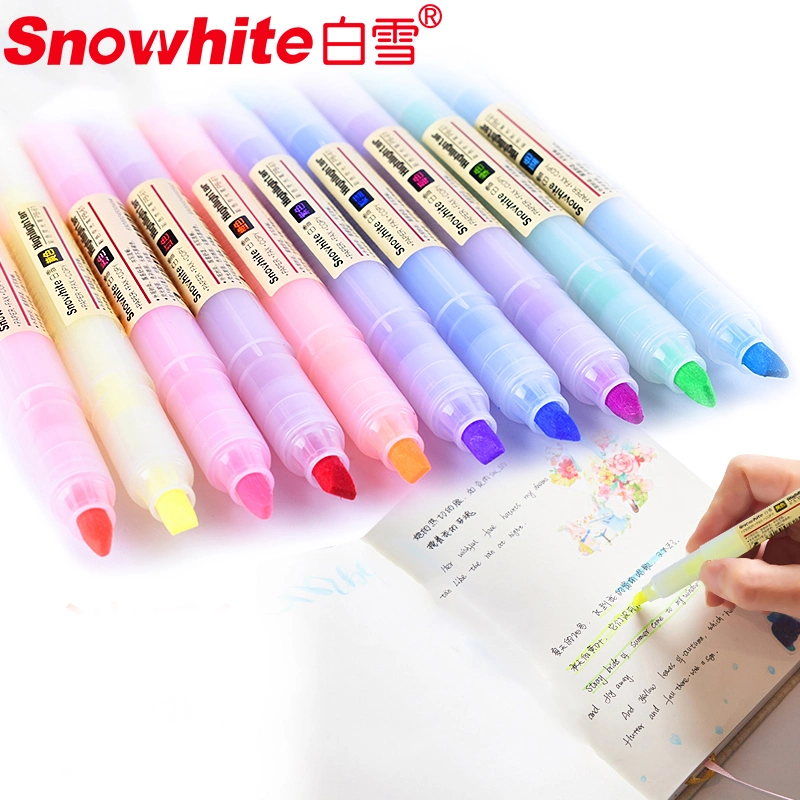 Snowhite Pen Pastel Highlighter Pen, Assorted Colors, Soft Color, Chiesel Nibs, 12CT Box, Indigo Blue