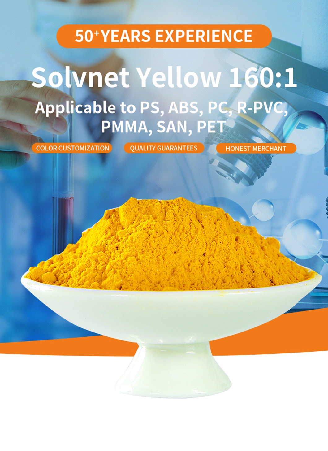 Solvnet Yellow 160: 1 PS, ABS, PC, R-PVC, PMMA, San, Pet