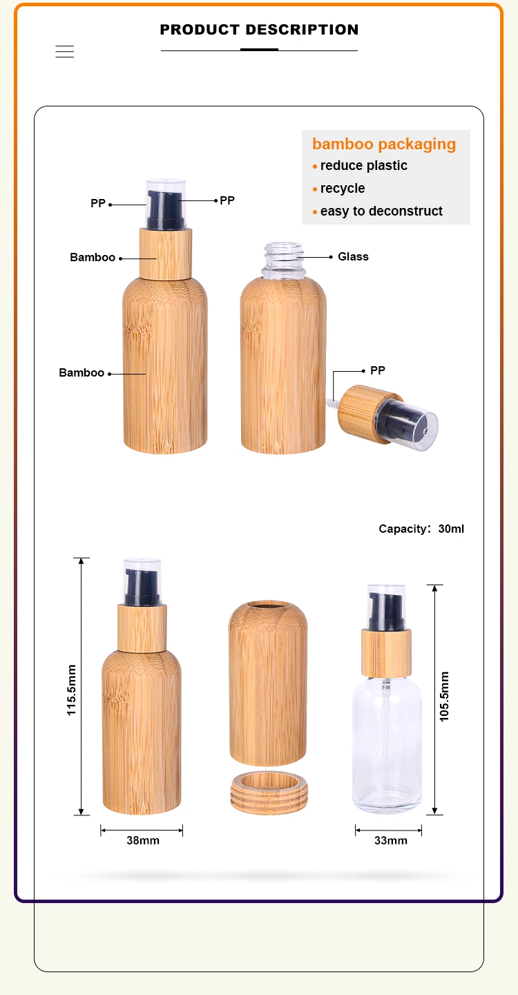 Factory Cream Balm Cosmetic Frost Glass Jar and Lotion Dispenser Pump Bottles with Bamboo Lid