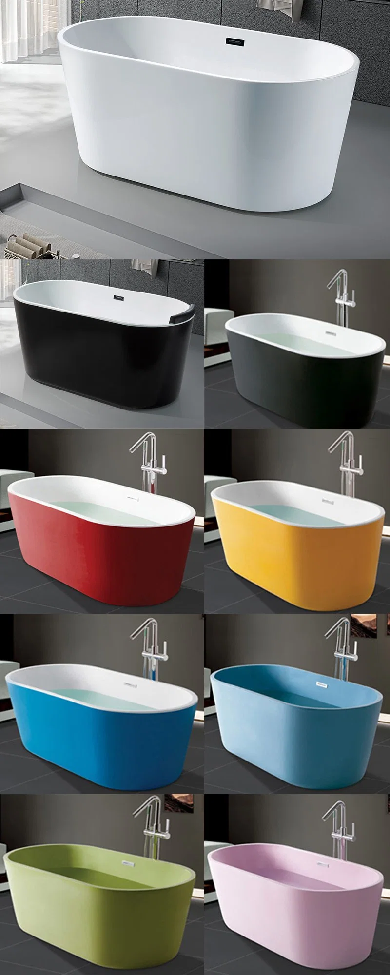 Colourful Sanitary Ware Bathroom Acrylic Art Bathtub Red Color (Bt-Y2529-Red)