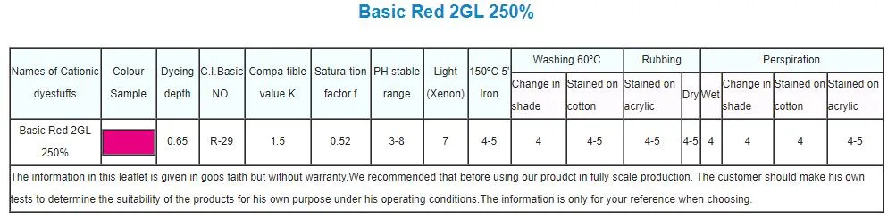 Cationic Dyes/Basic Red 2gl 250%/Basic Red 2bl 200%/Basic Red Gtln 200%/Basic Red Gtlp 200%/Basic Red M-Rl 200%/Basic Red X-6b 100%/Basic Red X-Grl 250%/Dyes