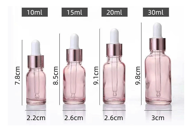 Hot Selling Cute 10ml 15ml 20ml 30ml Pink Glass Thick Packaging Oil Dropper Bottle Glass Serum Bottle with Dropper