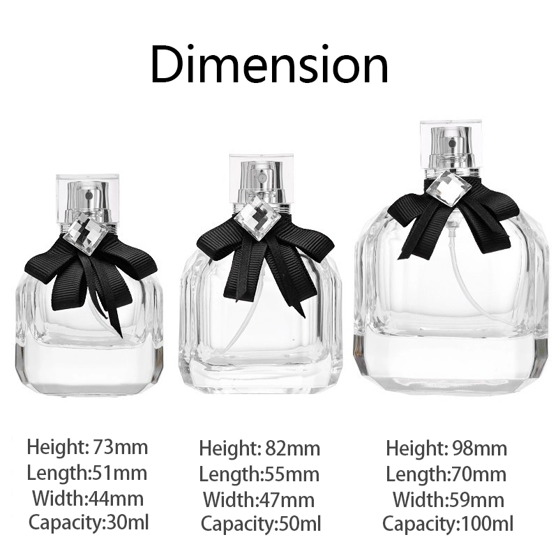 Manufacture Unique Shaped Square Fancy Empty Luxury Perfume Bottle Clear New Design Spray Bottle for Women Girl with Packaging Box 30ml 50ml 100ml