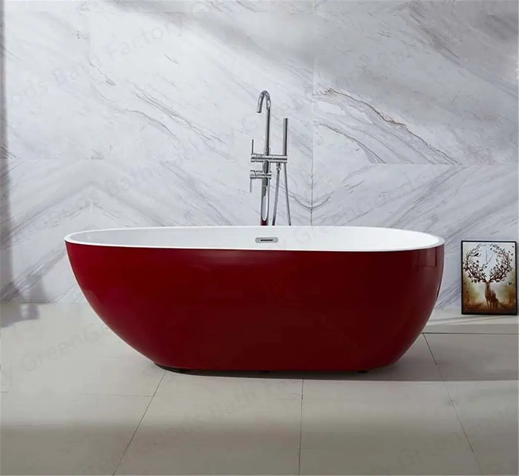 CE Good Price Red Acrylic Resin Oval Bathtub Indoor Small Freestanding Soaking Bath Tubs