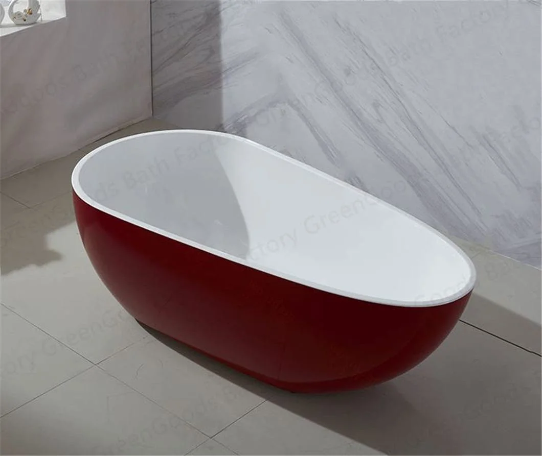CE Good Price Red Acrylic Resin Oval Bathtub Indoor Small Freestanding Soaking Bath Tubs