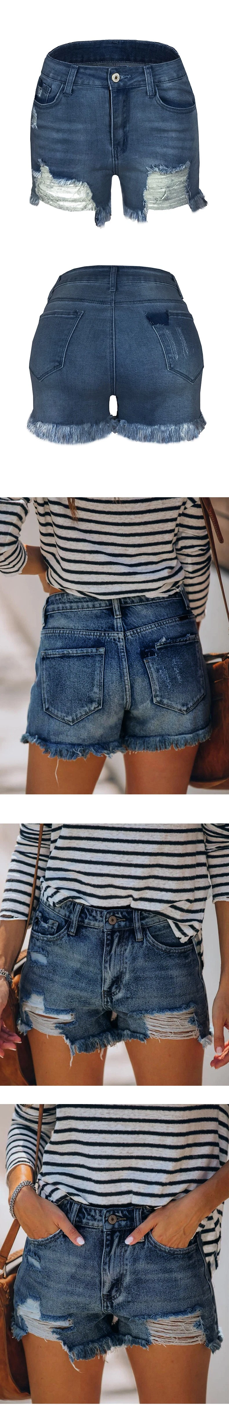 New Fashion Design Amazon Elastic Tassel Ladies Jeans Hot Women&prime;s Denim Shorts