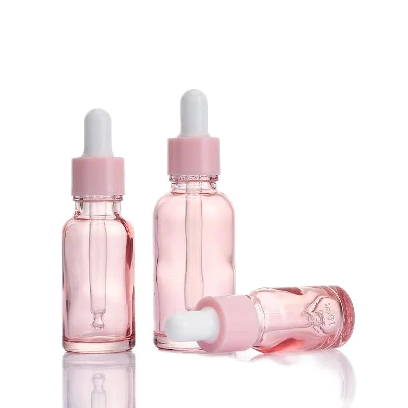 Hot Selling Cute 10ml 15ml 20ml 30ml Pink Glass Thick Packaging Oil Dropper Bottle Glass Serum Bottle with Dropper