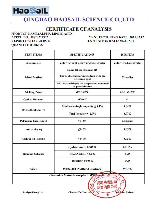 Stabilizer in Polypropylene Processing Peroxide Masterbatch Antioxidant Alpha Lipoic Acid