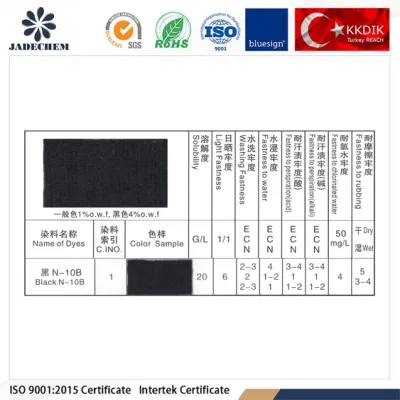 Pelle nera acida ad alte prestazioni 1 Produttore nero acido 10b Tinture in seta di nylon