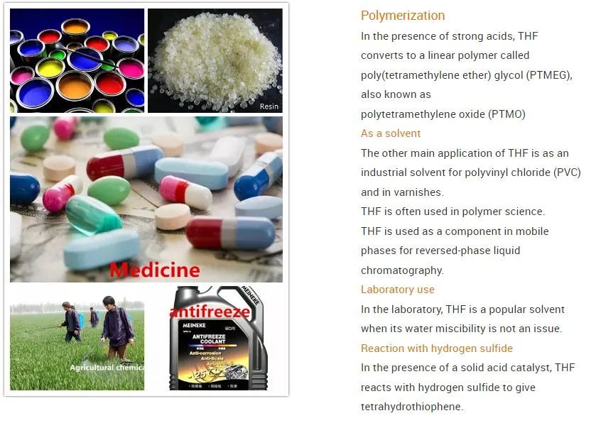 High Quality Solvent CAS No 109-99-9 99.9% Tetrahydrofuran