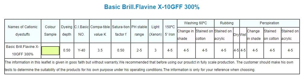 Cationic Dyes/Basic Brill. Yellow 4gl 500%/Basic Brill. Blue Rl 500%/Basic Brill. Flavine X-10gff 300%/Basic Brill. Orange G 100%/Basic Brill. Red X-5gn 250%