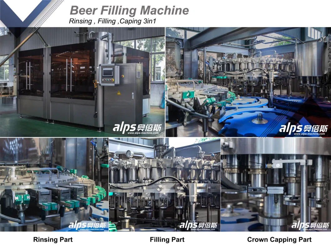 Automatic Glass Bottle Aluminum Can Beer Filling Capping Machine Red Wine Vodka Whisky Liquor Champagne Production Line Bottling Processing System Equipment