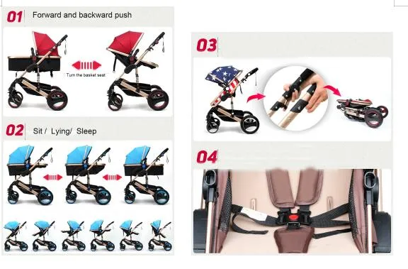 Fast Delivery Rubber Tire Onw Key Folding 3 in 1 Baby Stroller Walkers Ride on Car for New Born Travel System Pram