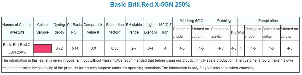 Cationic Dyes/Basic Brill. Yellow 4gl 500%/Basic Brill. Blue Rl 500%/Basic Brill. Flavine X-10gff 300%/Basic Brill. Orange G 100%/Basic Brill. Red X-5gn 250%