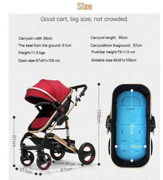 Fast Delivery Rubber Tire Onw Key Folding 3 in 1 Baby Stroller Walkers Ride on Car for New Born Travel System Pram