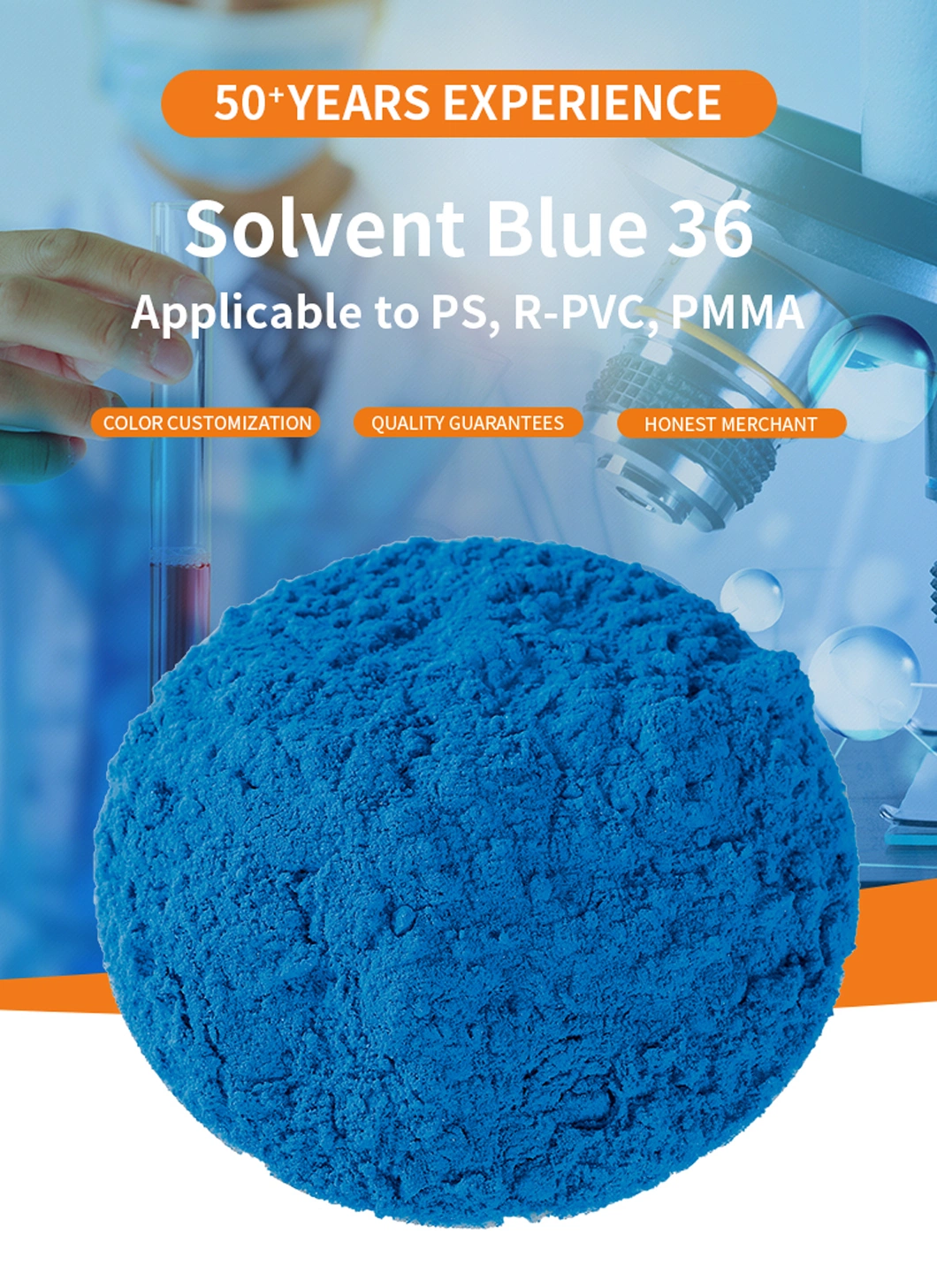 Transparent Blue Ap Solvent Dye Blue 36 for Plastics PS, R-PVC, PMMA,