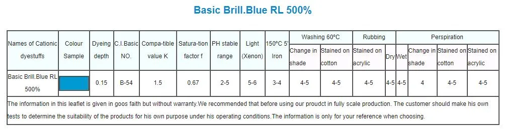 Cationic Dyes/Basic Brill. Yellow 4gl 500%/Basic Brill. Blue Rl 500%/Basic Brill. Flavine X-10gff 300%/Basic Brill. Orange G 100%/Basic Brill. Red X-5gn 250%