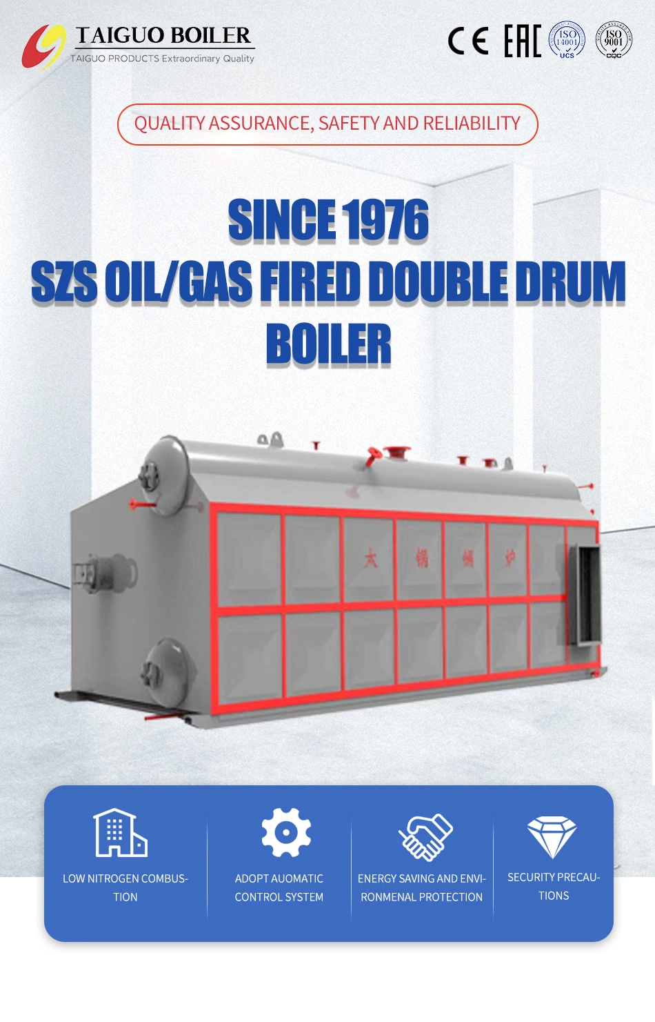 Double Cylinder Commercial Steam Boilerr Oil Gas Textile Printing and Dyeing Industry