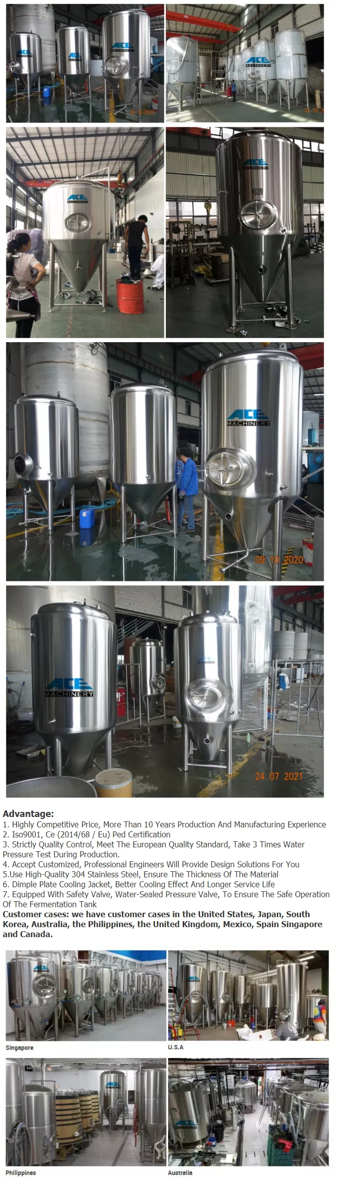 Conical Fermenter Cooling Jacketed Fermentation Tank Wine Vats for Sale