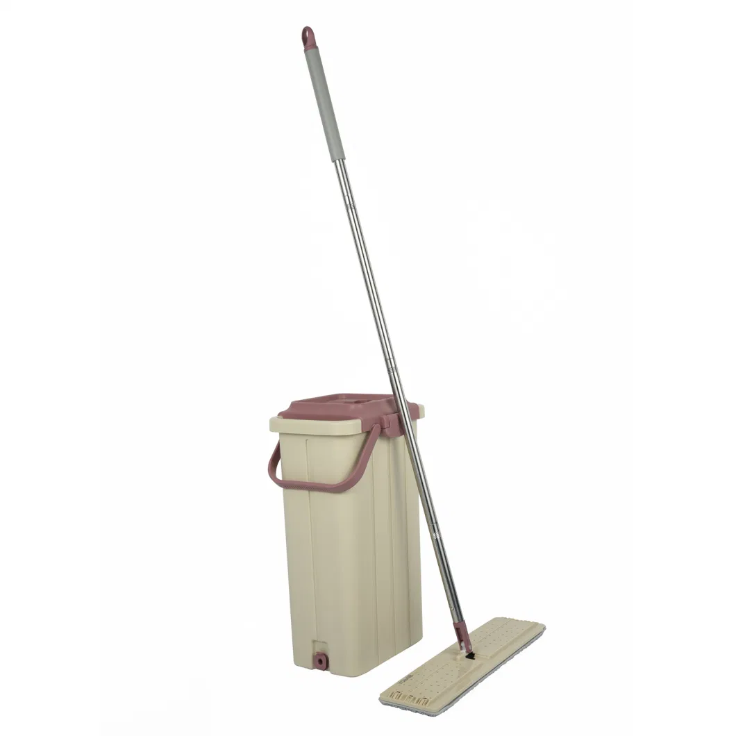 Floor Mop and Bucket Set, Flat Mop Bucket System 8 Reusable Microfiber Mop Pads Home Hardwood Mop and Bucket with Wringer Extended Stainless Steel Handle Mop