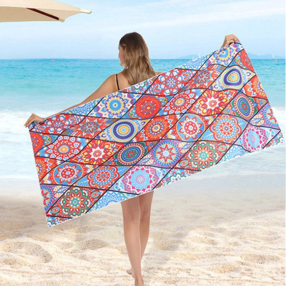 Summer Quick Dry Custom Sublimation Printed Suede Microfiber Microfibre Waffle Recycled Plastic Sand Free Beach Towel with Logo