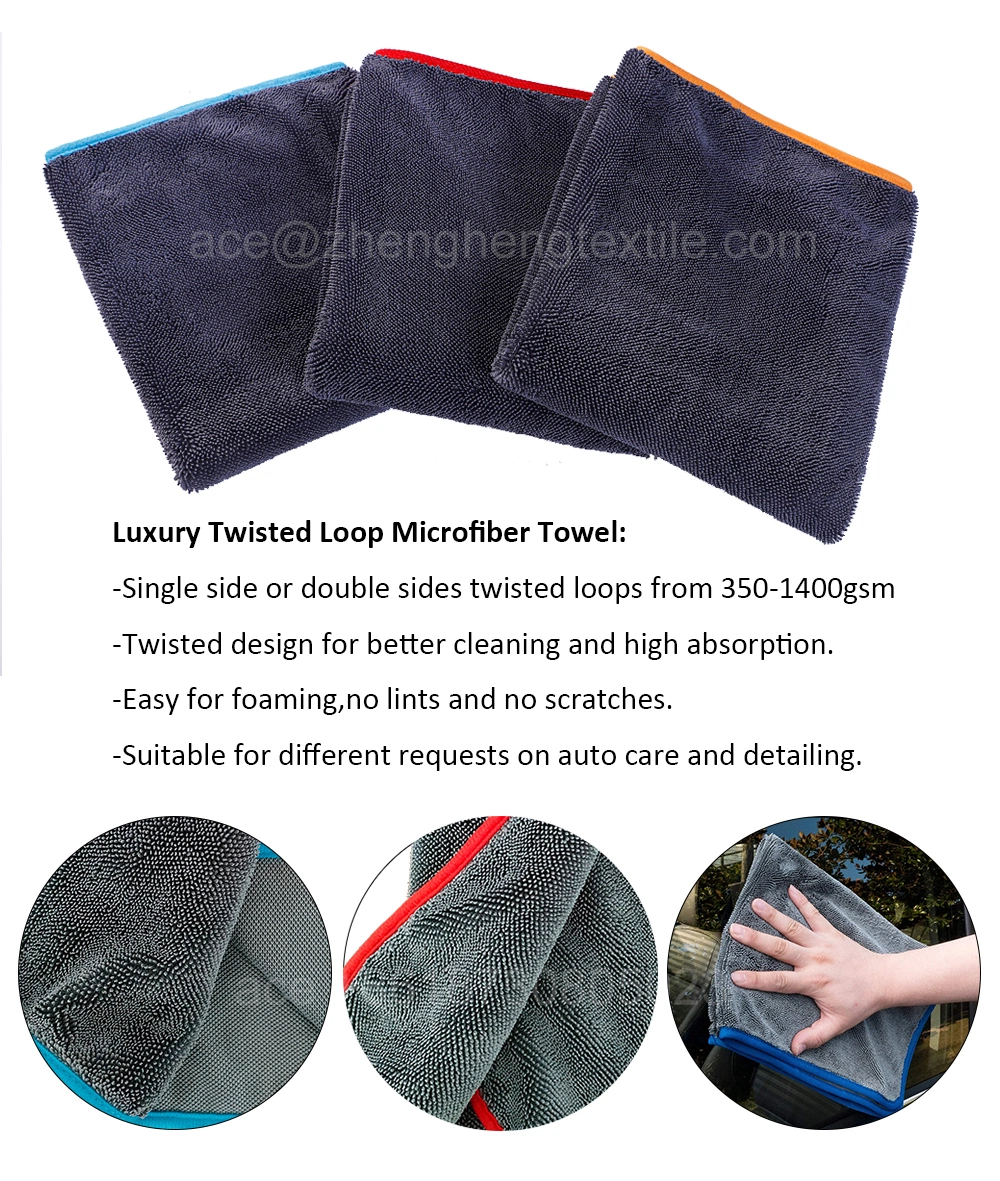 Folded Header Card Packed 1200GSM 38 X 45 Cm Double Layers Cloth for Auto Absorbent Microfiber Twist Loop Drying Car Wash Cleaning Towel