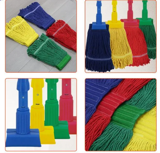 Multi-Coloured Cotton Gauze Strip Floor Mop with Replaceable Mop for Hotel Hospital and Factory
