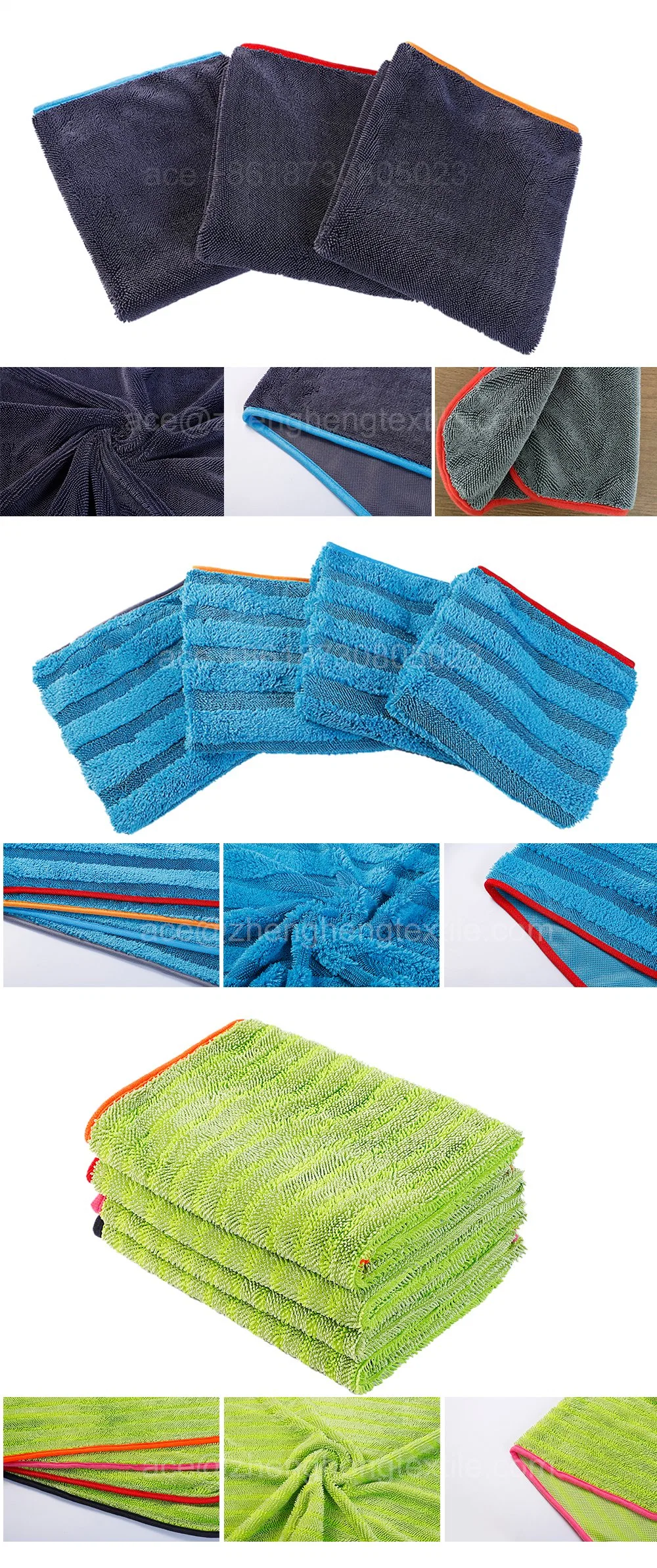 Folded Header Card Packed 1200GSM 38 X 45 Cm Double Layers Cloth for Auto Absorbent Microfiber Twist Loop Drying Car Wash Cleaning Towel